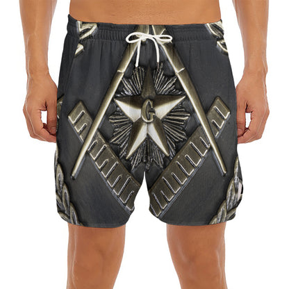 Freemasonry Medal Print Men's Split Running Shorts