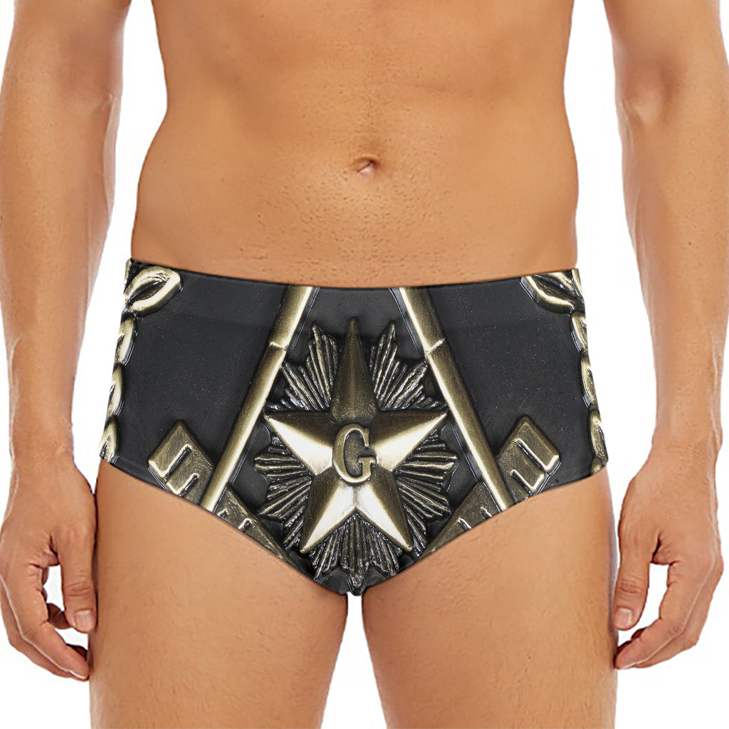 Freemasonry Medal Print Men's Triangle Swim Briefs