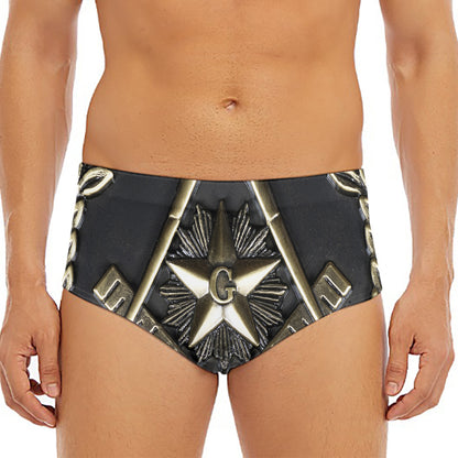 Freemasonry Medal Print Men's Triangle Swim Briefs