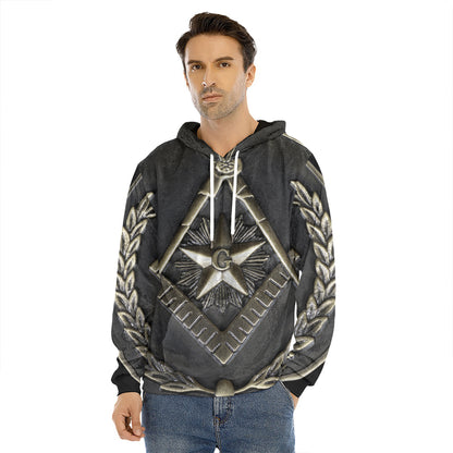 Freemasonry Medal Print Men's Velvet Pullover Hoodie
