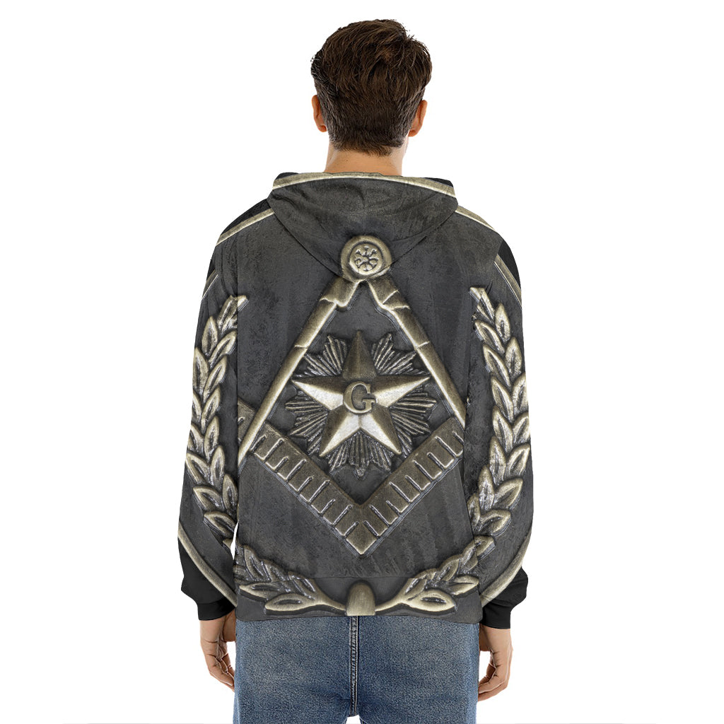 Freemasonry Medal Print Men's Velvet Pullover Hoodie