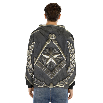 Freemasonry Medal Print Men's Velvet Pullover Hoodie