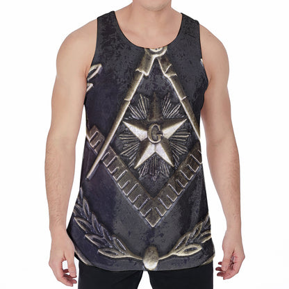 Freemasonry Medal Print Men's Velvet Tank Top