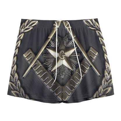 Freemasonry Medal Print Mesh Shorts