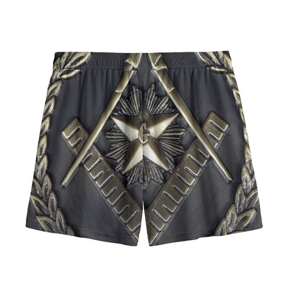 Freemasonry Medal Print Mesh Shorts