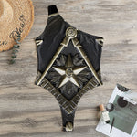 Freemasonry Medal Print One Shoulder Bodysuit