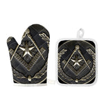 Freemasonry Medal Print Oven Mitt And Pot Holder Set