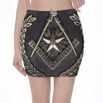 Freemasonry Medal Print Pencil Mini Skirt