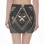Freemasonry Medal Print Pencil Mini Skirt