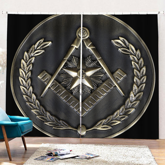 Freemasonry Medal Print Pencil Pleat Curtains