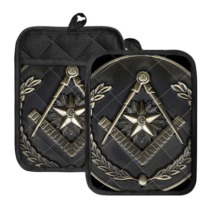 Freemasonry Medal Print Pot Holders With Pocket