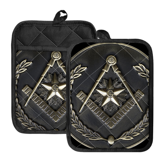 Freemasonry Medal Print Pot Holders With Pocket