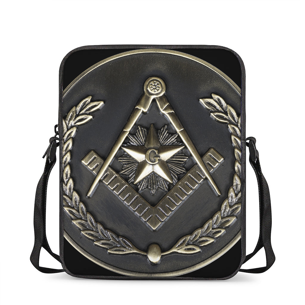 Freemasonry Medal Print Rectangular Crossbody Bag