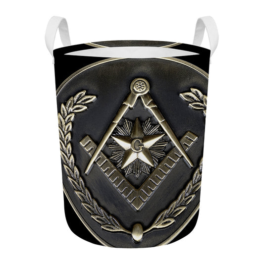 Freemasonry Medal Print Round Laundry Basket