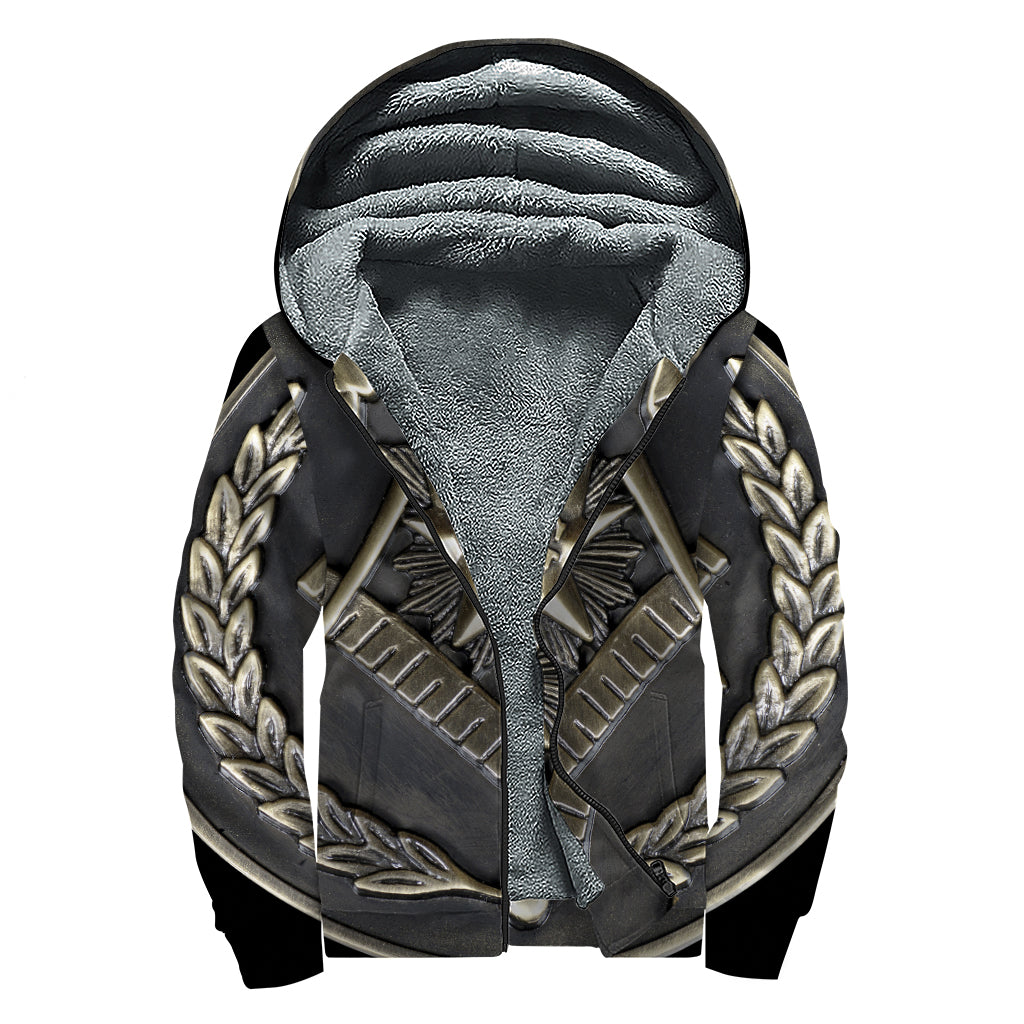 Freemasonry Medal Print Sherpa Lined Zip Up Hoodie
