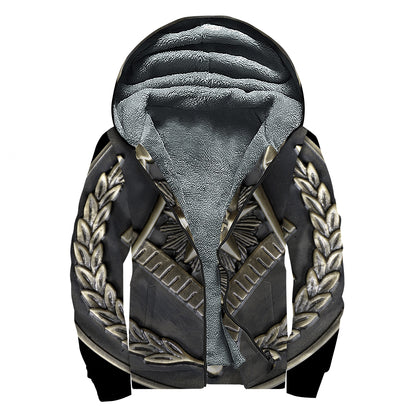 Freemasonry Medal Print Sherpa Lined Zip Up Hoodie