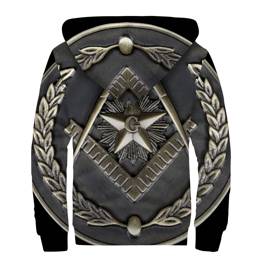 Freemasonry Medal Print Sherpa Lined Zip Up Hoodie