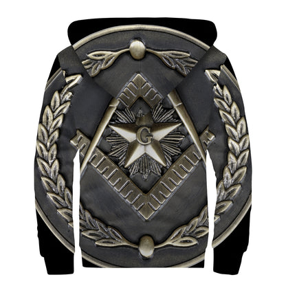 Freemasonry Medal Print Sherpa Lined Zip Up Hoodie