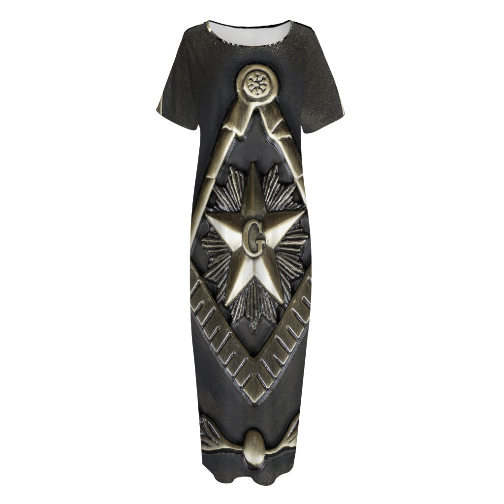 Freemasonry Medal Print Short Sleeve Long Nightdress