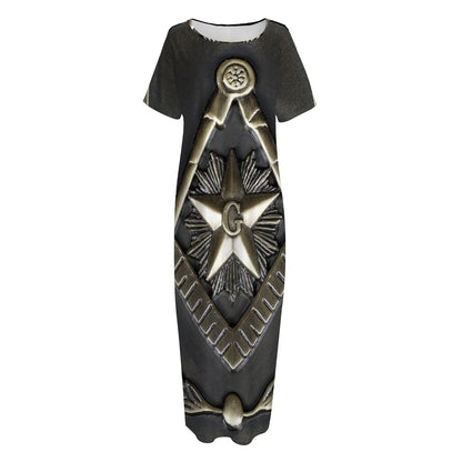 Freemasonry Medal Print Short Sleeve Long Nightdress