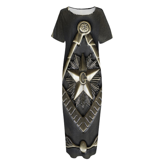 Freemasonry Medal Print Short Sleeve Long Nightdress