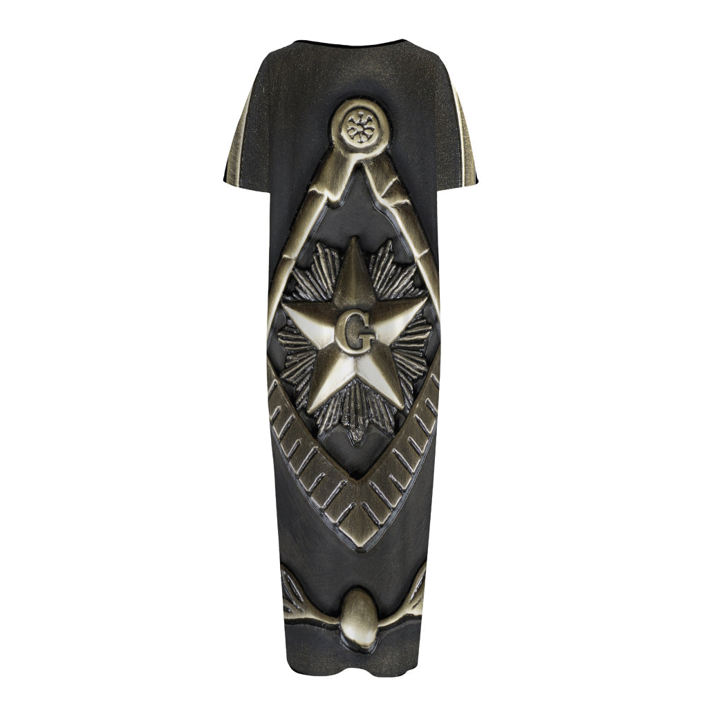 Freemasonry Medal Print Short Sleeve Long Nightdress