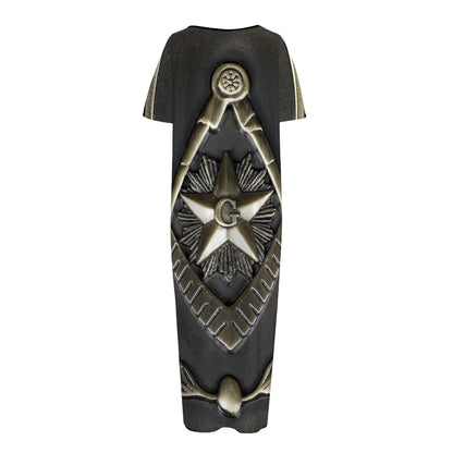 Freemasonry Medal Print Short Sleeve Long Nightdress