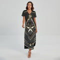 Freemasonry Medal Print Short Sleeve Maxi Dress