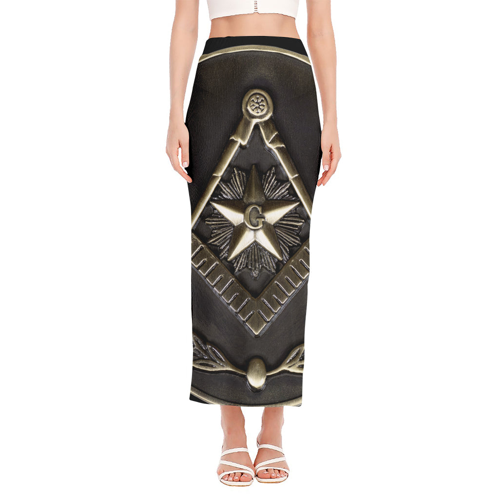 Freemasonry Medal Print Side Slit Maxi Skirt