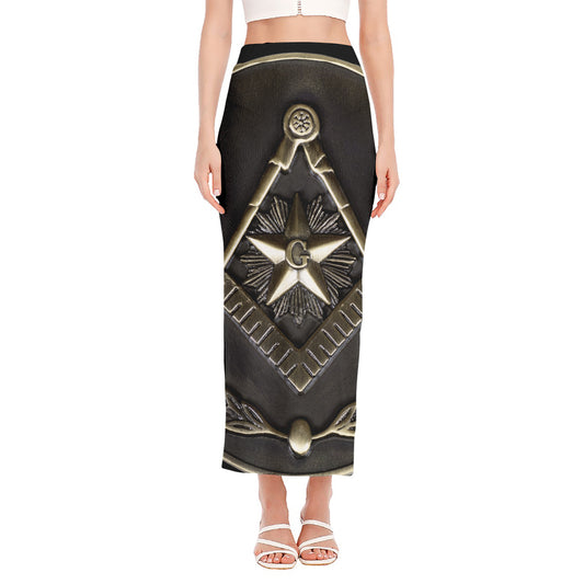 Freemasonry Medal Print Side Slit Maxi Skirt