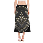 Freemasonry Medal Print Side Slit Midi Skirt