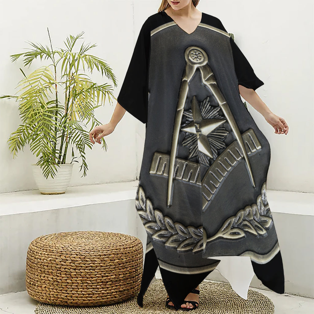 Freemasonry Medal Print Silk V-Neck Kaftan Dress