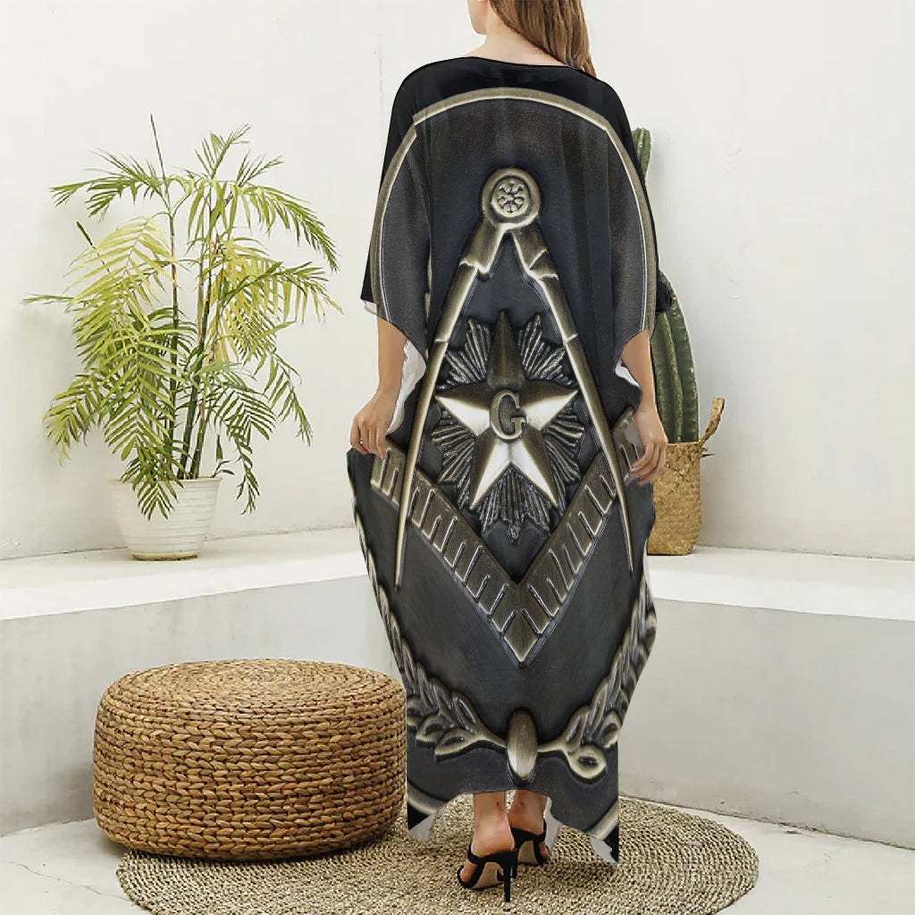 Freemasonry Medal Print Silk V-Neck Kaftan Dress