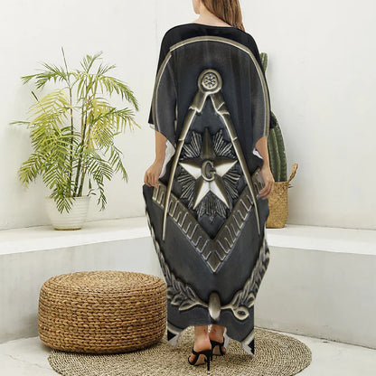 Freemasonry Medal Print Silk V-Neck Kaftan Dress