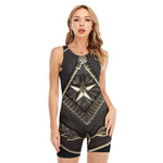 Freemasonry Medal Print Sleeveless One Piece Swimsuit