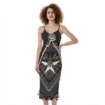 Freemasonry Medal Print Slim Fit Midi Cami Dress