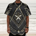 Freemasonry Medal Print Textured Short Sleeve Shirt