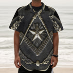 Freemasonry Medal Print Textured Short Sleeve Shirt