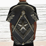 Freemasonry Medal Print Textured Short Sleeve Shirt