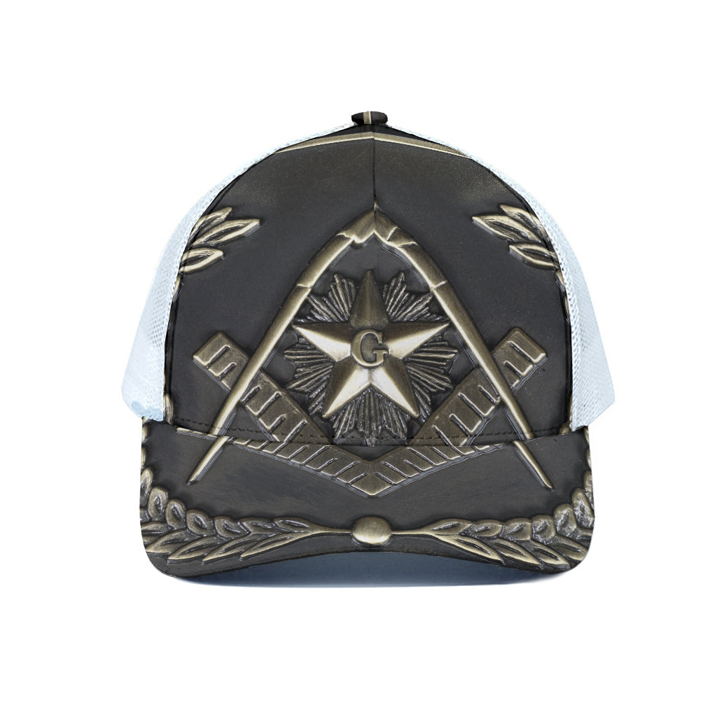 Freemasonry Medal Print White Mesh Trucker Cap