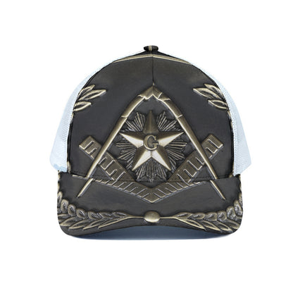 Freemasonry Medal Print White Mesh Trucker Cap
