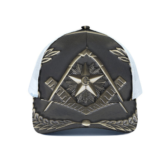 Freemasonry Medal Print White Mesh Trucker Cap