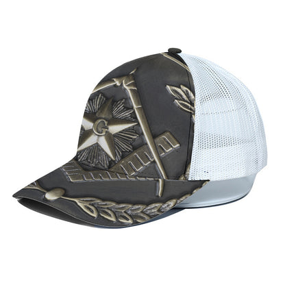 Freemasonry Medal Print White Mesh Trucker Cap