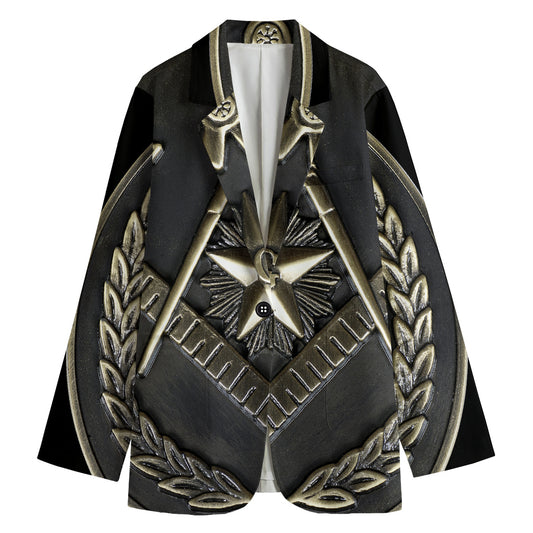 Freemasonry Medal Print Women's Cotton Blazer