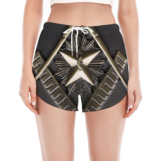 Freemasonry Medal Print Women's Split Running Shorts