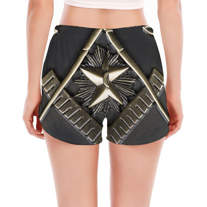 Freemasonry Medal Print Women's Split Running Shorts