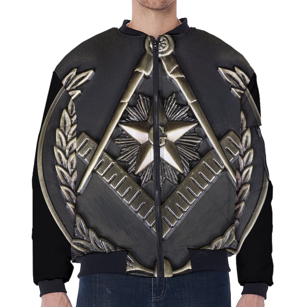Freemasonry Medal Print Zip Sleeve Bomber Jacket