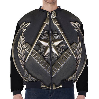 Freemasonry Medal Print Zip Sleeve Bomber Jacket