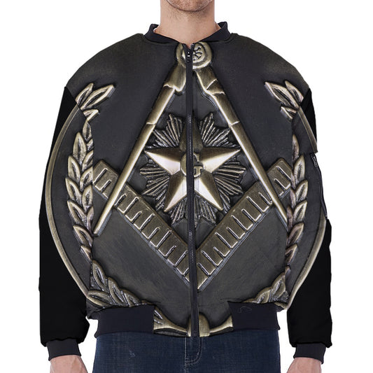 Freemasonry Medal Print Zip Sleeve Bomber Jacket