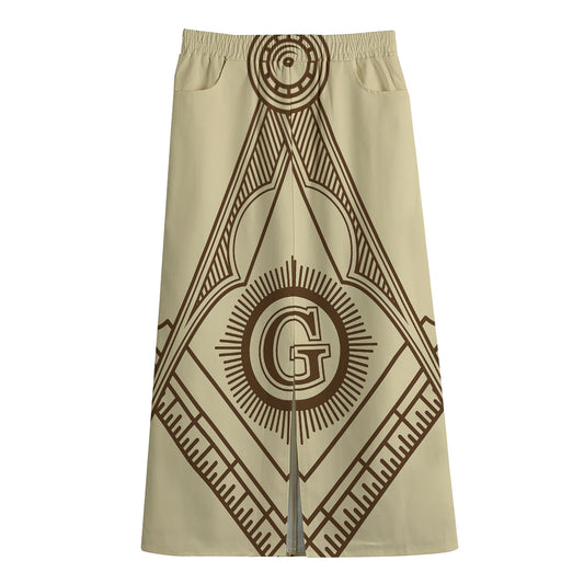 Freemasonry Symbol Print Cotton Front Slit Maxi Skirt